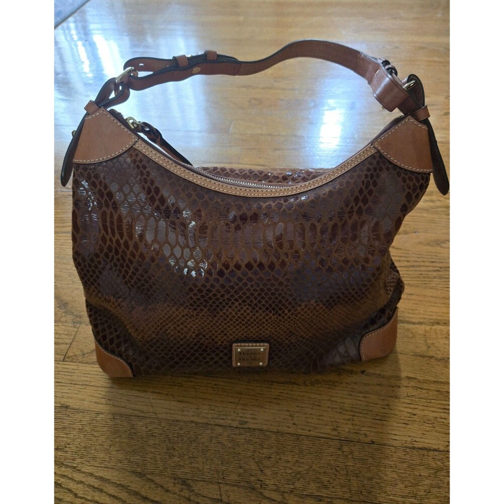 Dooney & Bourke Erica Brown Snakeskin Embossed Leather Hobo Shoulder Bag